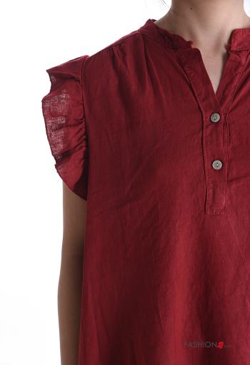 Blusa de Lino manga corta manga volante con botones - ph 4