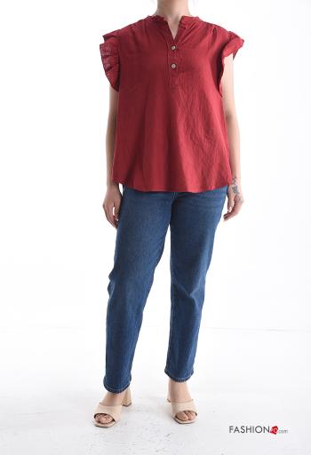 Blusa de Lino manga corta manga volante con botones - ph 5