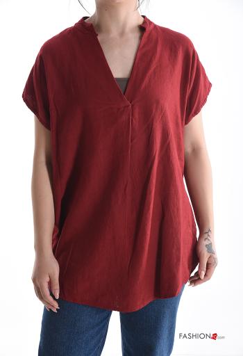 Blusa em Linho manga curta gola V