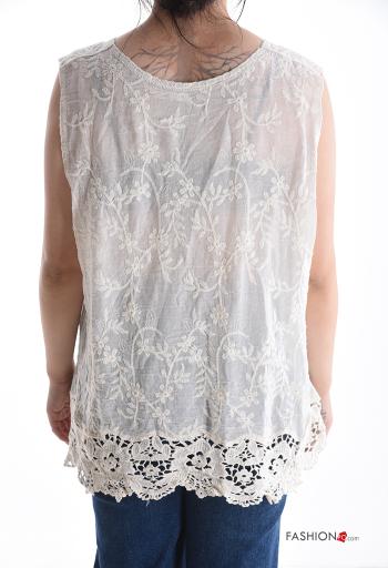 Top de Algodón sin mangas encaje cuello redondo Patrón bordado - ph 2