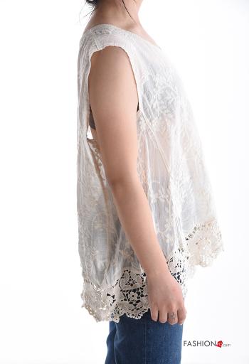 Top de Algodón sin mangas encaje cuello redondo Patrón bordado - ph 3