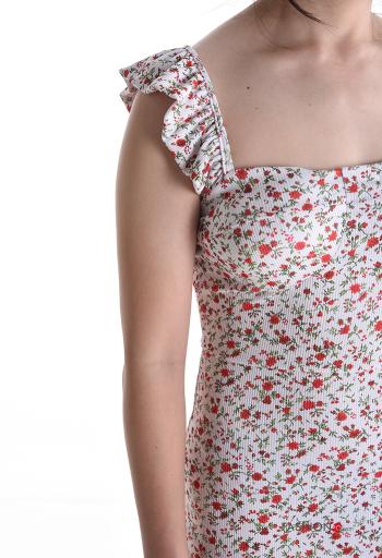 Abito senza maniche scollato sulla schiena Fantasia floreale con elastico con spacco - ph 4