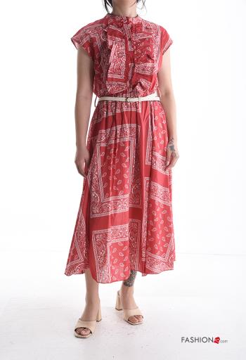 Abito in Cotone maniche corte Fantasia paisley con balze con cintura con bottoni - ph 1