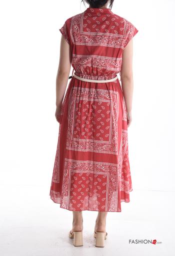Abito in Cotone maniche corte Fantasia paisley con balze con cintura con bottoni - ph 2
