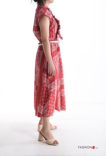 Abito in Cotone maniche corte Fantasia paisley con balze con cintura con bottoni - ph 3
