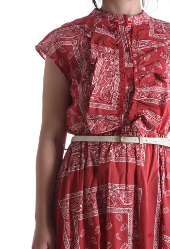 Abito in Cotone maniche corte Fantasia paisley con balze con cintura con bottoni - ph 4