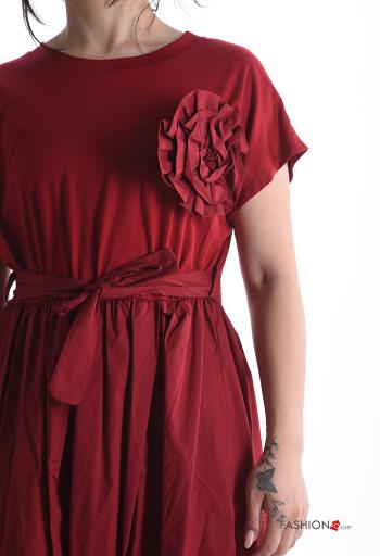 Abito in Cotone lungo maniche corte girocollo con cintura in stoffa - ph 4
