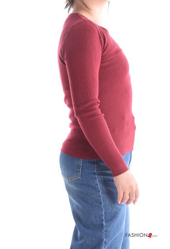 Camisola em jersey canelado manga comprida gola V - ph 3