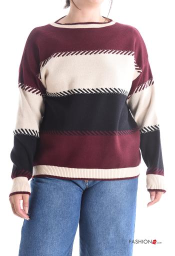 Streifenmuster lange ärmel u-boot ausschnitt Strickpullover - ph 1