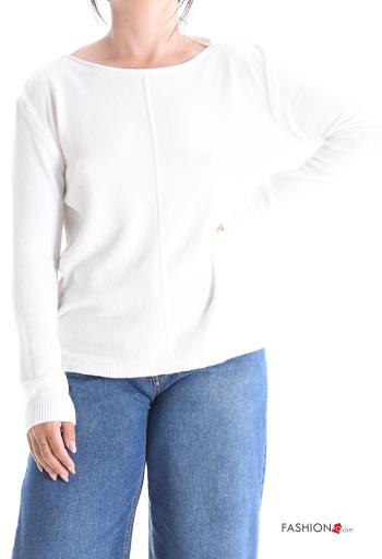 lange ärmel u-boot ausschnitt Strickpullover - ph 1