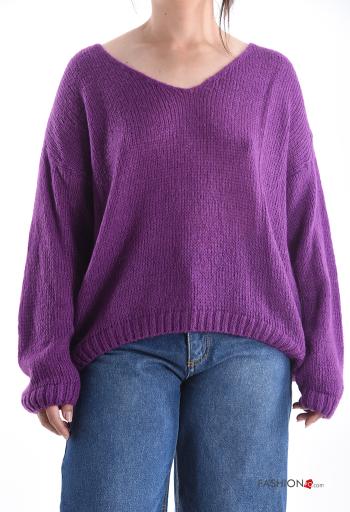 Camisola em Mohair manga comprida gola V