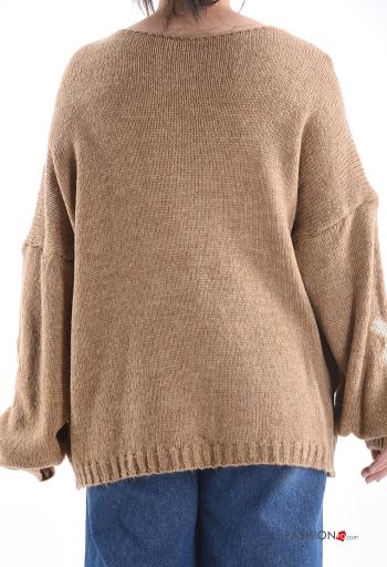 Camisola em Lã mista manga comprida Floral gola V - ph 2