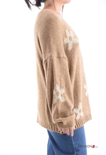 Camisola em Lã mista manga comprida Floral gola V - ph 3