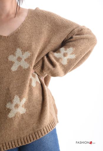 Camisola em Lã mista manga comprida Floral gola V - ph 4