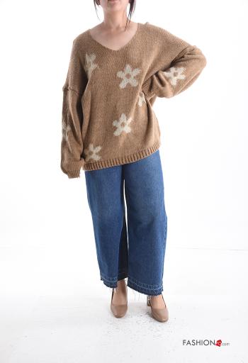 Camisola em Lã mista manga comprida Floral gola V - ph 5