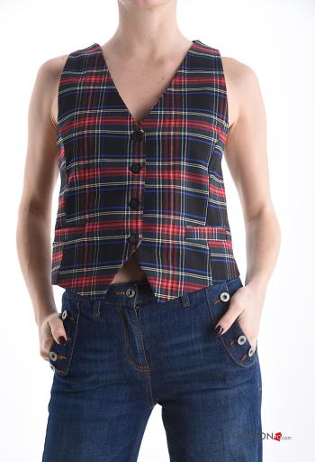 Tartan Gilet with buttons with v-neck - ph 1