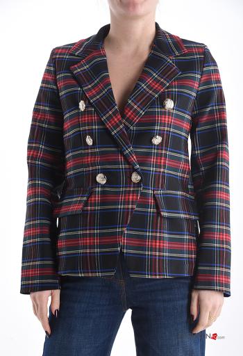Tartan double-breasted long sleeve Jacket with buttons