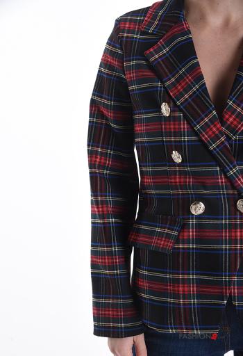 Tartan double-breasted long sleeve Jacket with buttons - ph 4
