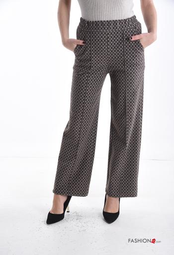 Geometric pattern wide leg Trousers with pockets with elastic - ph 1