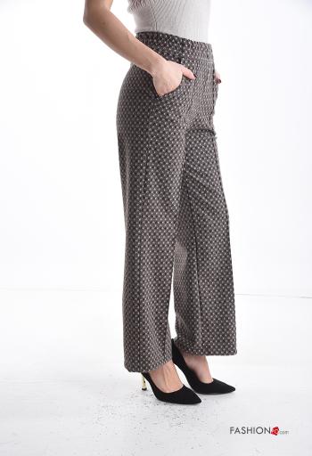 Geometric pattern wide leg Trousers with pockets with elastic - ph 3