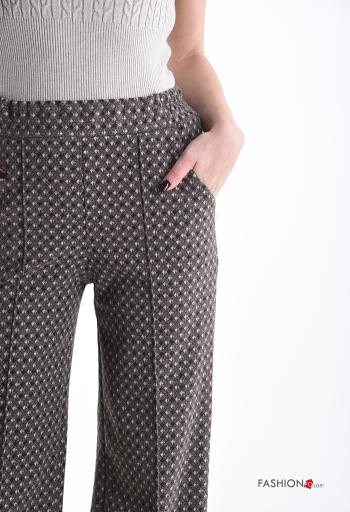 Geometric pattern wide leg Trousers with pockets with elastic - ph 4