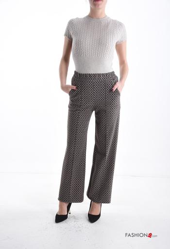 Geometric pattern wide leg Trousers with pockets with elastic - ph 5