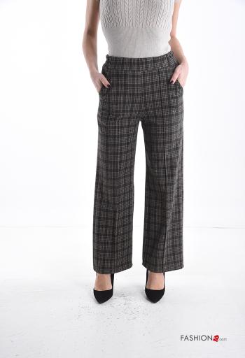 Tartan-Muster wide leg Hose mit Taschen mit gummizug - ph 1