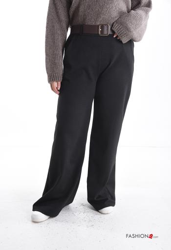 wide leg Trousers with belt with elastic with pockets