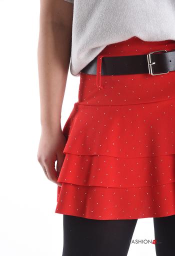 Mini skirt with belt with rhinestones with flounces - ph 4