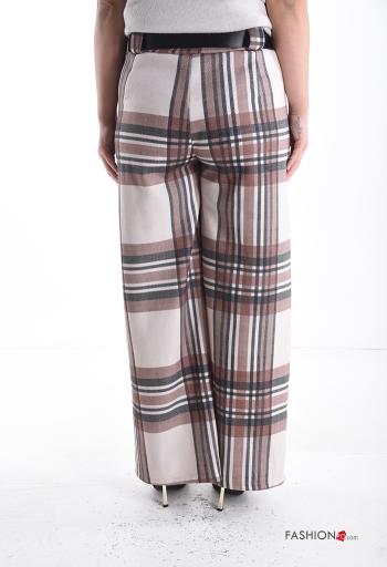 Pantalon wide leg Motif tartan avec ceinture avec poches - ph 2
