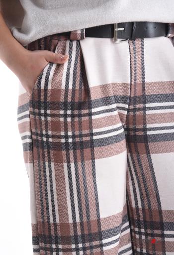 Pantalon wide leg Motif tartan avec ceinture avec poches - ph 4