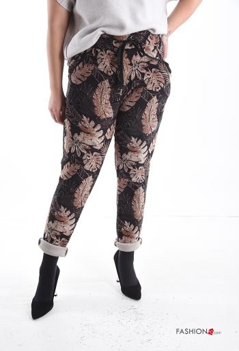 Blätterdruck skinny Hose mit Taschen mit kordelzug