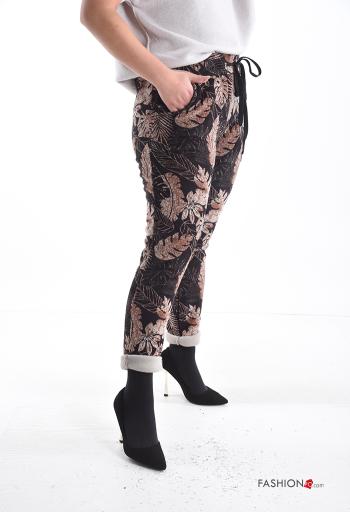Blätterdruck skinny Hose mit Taschen mit kordelzug - ph 3