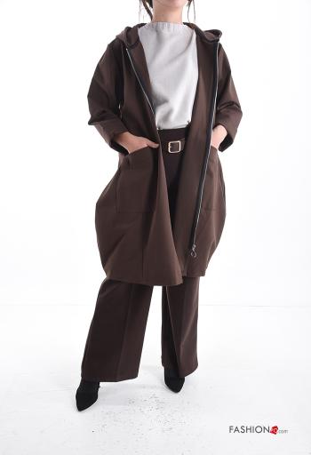 Cappotto con zip con tasche con cappuccio