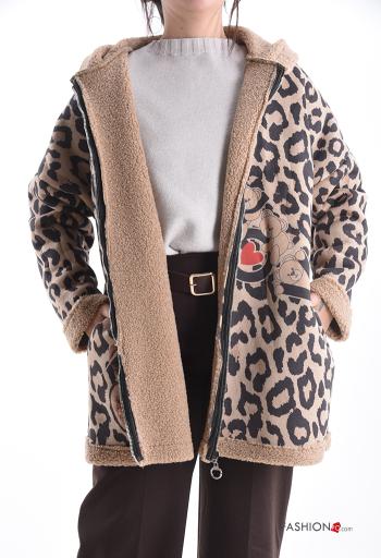 Giacca Teddy Bear Fantasia stampata con zip con tasche con cappuccio