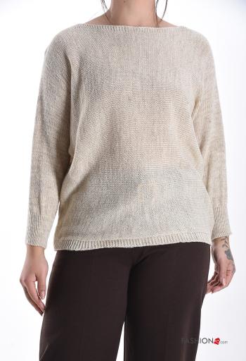 Lurex Strickpullover aus Wollmischung mit Band