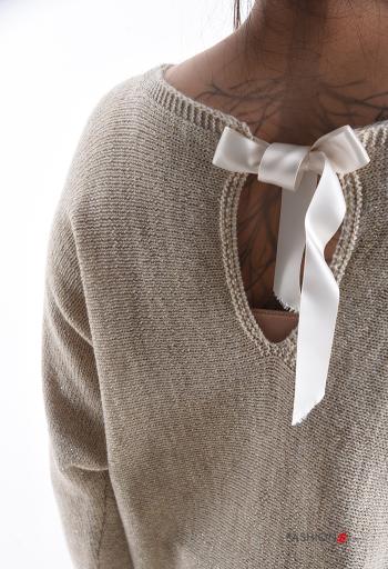 Lurex Strickpullover aus Wollmischung mit Band - ph 4