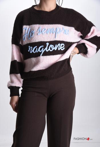 Lettering print crew neck Wool Mix Sweater