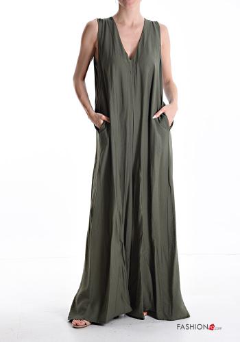 wide leg long Jumpsuit with pockets with v-neck - ph 1