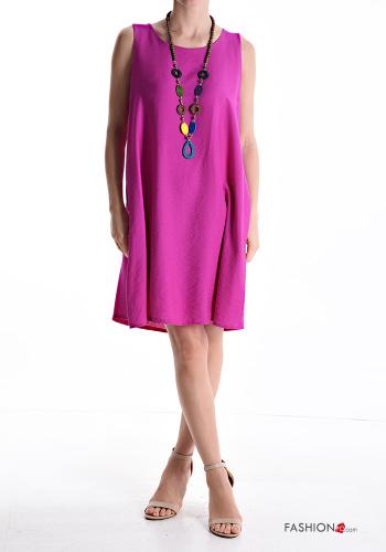 crew neck Sleeveless Dress with necklace with pockets - ph 1