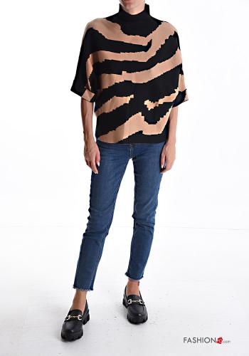 Tiermuster Strickpullover Rollkragen- 3/4 ärmel - ph 5