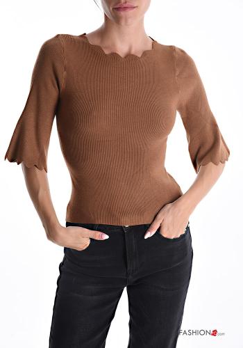 Camisola em jersey canelado manga três quartos - ph 1