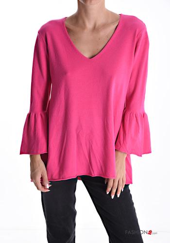 ruffle sleeve Sweater with v-neck 3/4 sleeve - ph 1