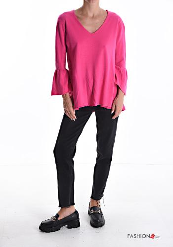 ruffle sleeve Sweater with v-neck 3/4 sleeve - ph 5