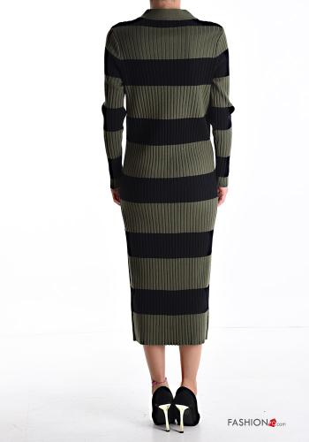 Striped Ribbed long sleeve Dress with buttons with v-neck - ph 2