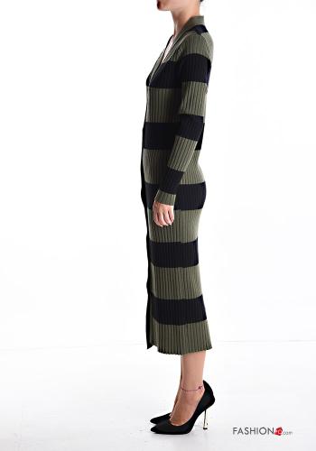 Striped Ribbed long sleeve Dress with buttons with v-neck - ph 3