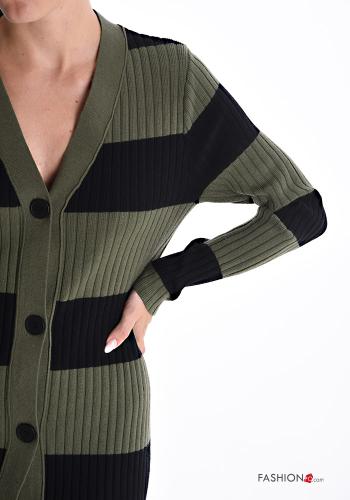 Striped Ribbed long sleeve Dress with buttons with v-neck - ph 4