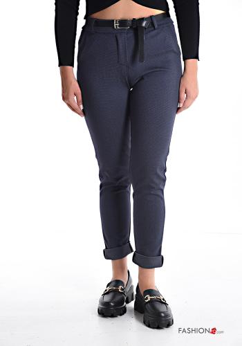 skinny Hose mit Gürtel mit Reißverschluss mit Taschen mit Knöpfen - ph 1