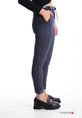 skinny Hose mit Gürtel mit Reißverschluss mit Taschen mit Knöpfen - ph 3