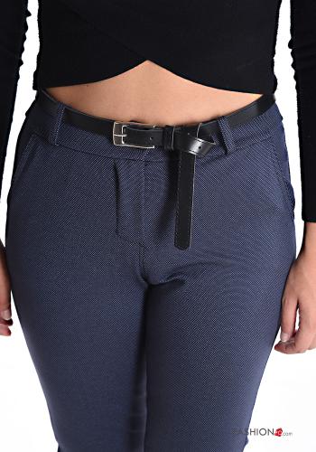 skinny Hose mit Gürtel mit Reißverschluss mit Taschen mit Knöpfen - ph 4